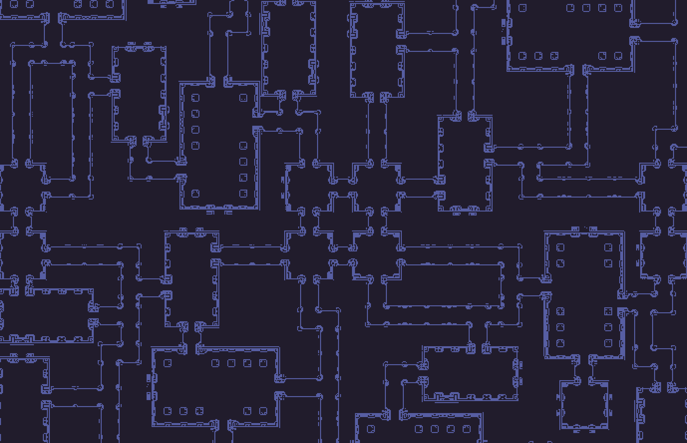 Overhead plate of the Catacomb of the Branded rendered from the game's own geodata: a dense lattice of rooms and corridors in blurple linework on a near-black ground.